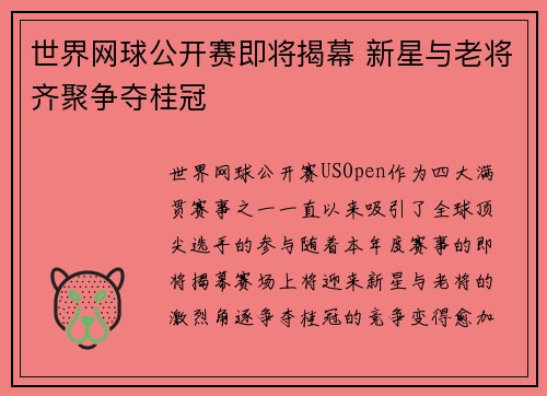 世界网球公开赛即将揭幕 新星与老将齐聚争夺桂冠